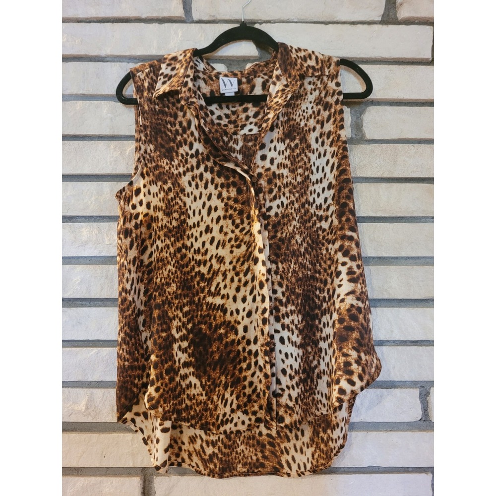 Worthington womens Sleeveless Colared leopard print blouse size medium no flaws